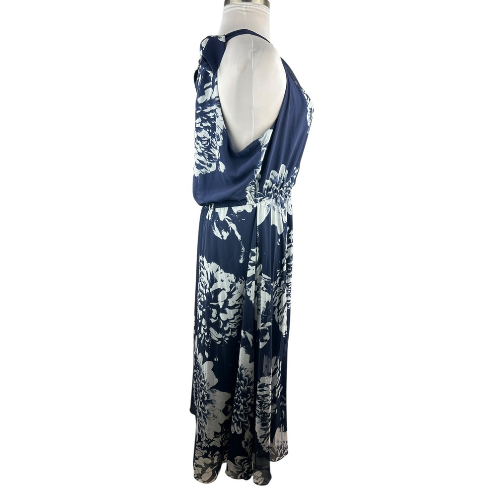 Lane Bryant Chiffon Overlay Pleated Maxi Halter Dress Navy Floral Plus Size 18 - Picture 12 of 15